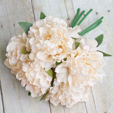 11" Blush Cream Real Touch Artificial Silk Peonies Flower Bouquet