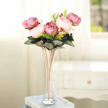 2 Bushes Blush Dusty Rose Artificial Silk Peony Flower Bouquet Spray