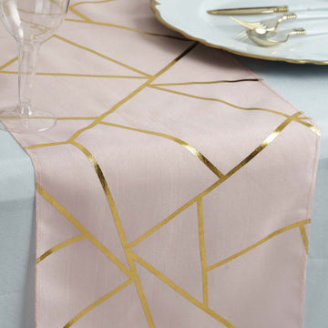 Blush Gold Foil Geometric Pattern Polyester Table Runner 9ft