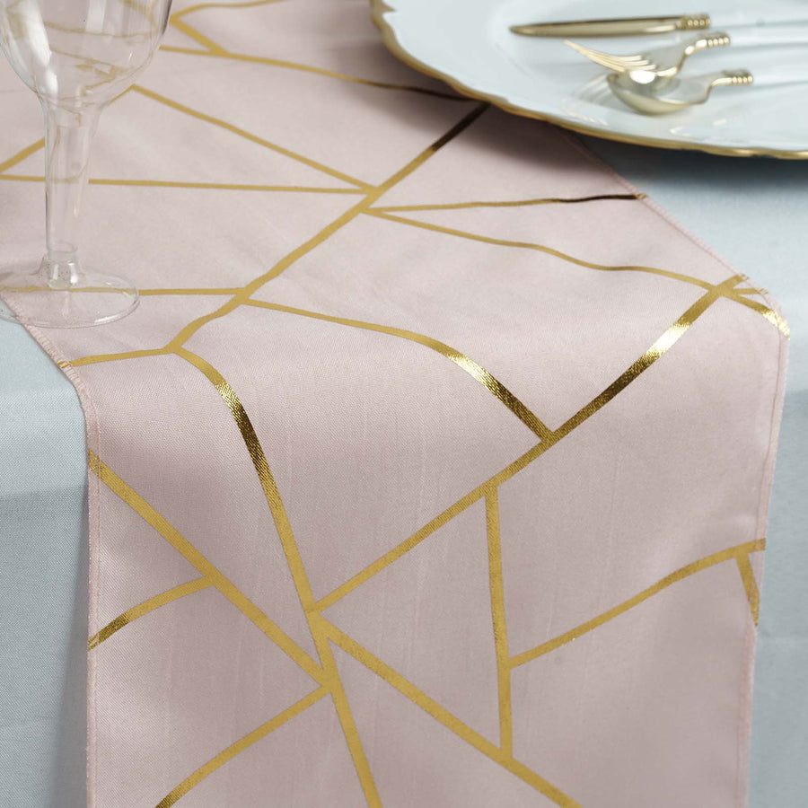 Blush & Rose Gold with Gold Foil Geometric Pattern Table Runner 9 Feet