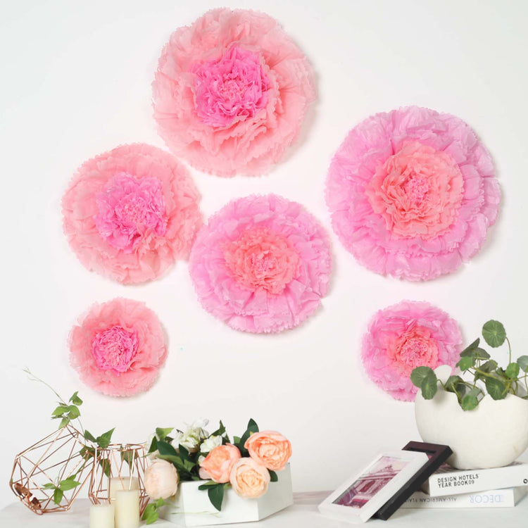 6 Multi Size Pack | Carnation Blush | Pink 3D Wall Flowers Giant Tissue Paper Flowers - 12",16",20"