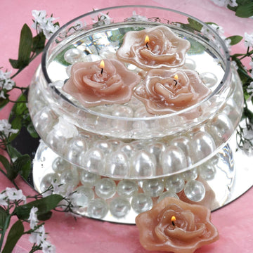 4 Pack Blush Rose Flower Floating Candles, Wedding Vase Fillers 2.5"
