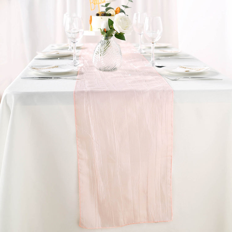 12 Inch By 108 Inch Blush Rose Gold Accordion Crinkle Taffeta Table Linen Runner