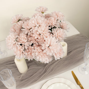 12 Bushes Blush Artificial Silk Chrysanthemum Flower Bouquets