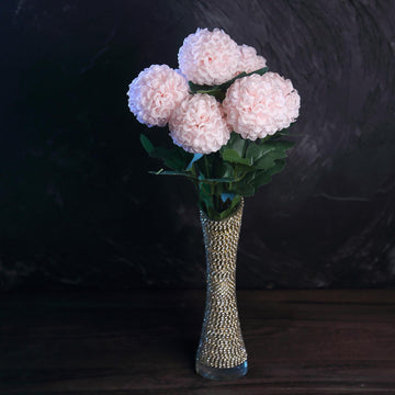 4 Bushes Blush Artificial Silk Chrysanthemum Flowers, Faux Mums