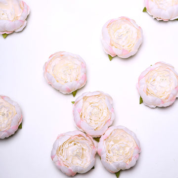 10 Pack Blush Artificial Silk DIY Craft Peony Flower Heads 3"