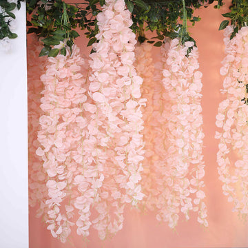 Blush Artificial Silk Hanging Wisteria Flower Garland Vines - Elaborated 5 Full Strands in 1 Bush 42"