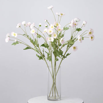 2 Stems Blush Artificial Silk Poppy Flower Bouquet Bushes 33"