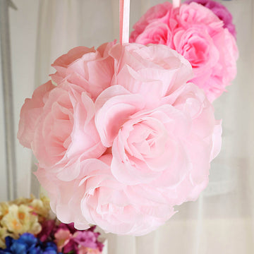 2 Pack 7" Blush Artificial Silk Rose Kissing Ball, Flower Ball