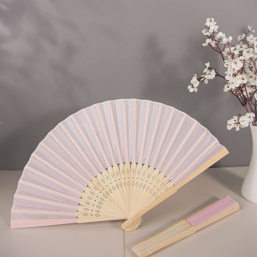 5 Pack | Blush / Rose Gold Asian Silk Folding Fans