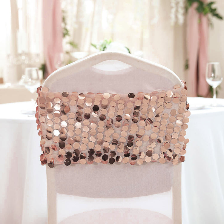 Blush Rose Gold Big Payette Sequin Round Chair Sashes 5 Pack