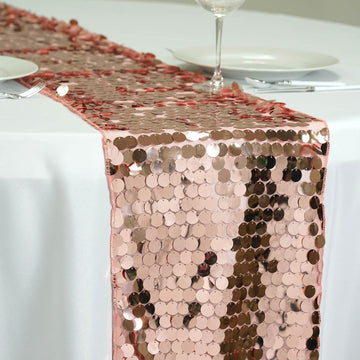 Rose Gold Big Payette Sequin Table Runner 13"x108"