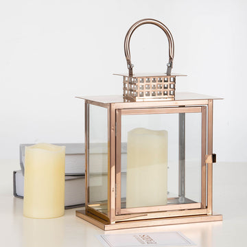 Rose Gold Cage Top Stainless Steel Candle Lantern Centerpiece