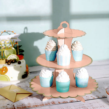 Blush 3-Tier Cardboard Cupcake Dessert Stand: The Perfect Event Decor
