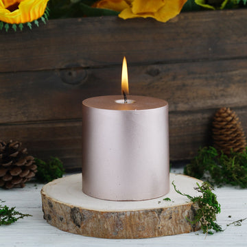 Rose Gold Dripless Unscented Pillar Candle, Long Lasting Candle 3"