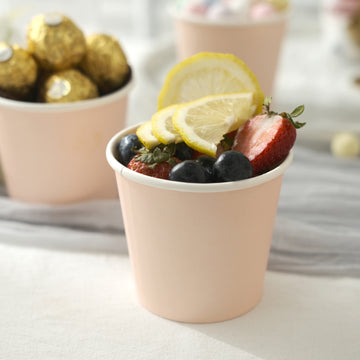 50 Pack Blush Eco-Friendly Paper Dessert Cups, Disposable Ice Cream Yogurt Bowls 300 GSM 10oz