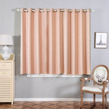 2 Pack Blush Embossed Thermal Blackout Curtain Panels With Chrome Grommet Window Treatment 52"x64"