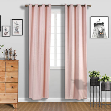 2 Pack Blush Embossed Thermal Blackout Soundproof Curtain Panels, 52"x108" With Chrome Grommet Window Treatment