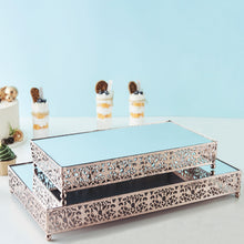 Rectangle Metal Cake Stand In Rose Gold With Mirror Top