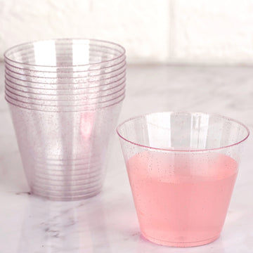 12 Pack Blush Glittered Plastic Cups, Disposable Party Glasses 9oz