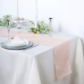 Blush Linen Table Runner, Slubby Textured Wrinkle Resistant Table Runner 12"x108"