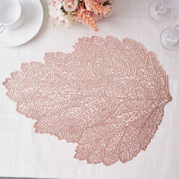 6 Pack Rose Gold Metallic Fall Leaf Vinyl Placemats, Non-Slip Dining Table Mats 18"