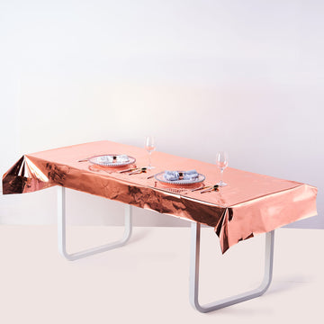 Rose Gold Metallic Foil Rectangle Tablecloth, Disposable Table Cover 40"x90"