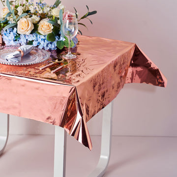 Rose Gold Metallic Foil Square Tablecloth, Disposable Table Cover 50"x50"