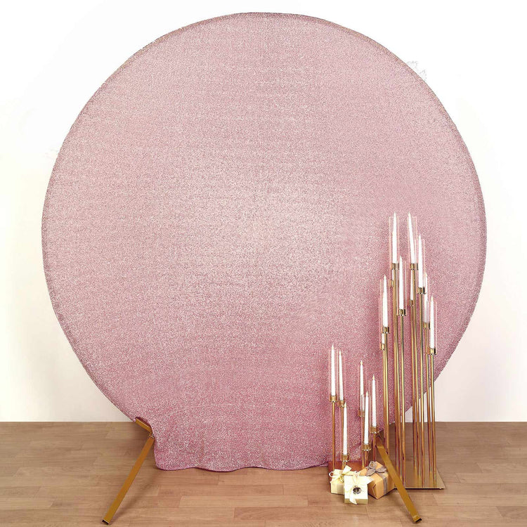 7.5ft Blush / Rose Gold Metallic Shimmer Tinsel Spandex Round Backdrop, 2-Sided Wedding Arch Cover