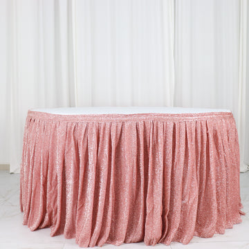 17ft Rose Gold Metallic Shimmer Tinsel Spandex Pleated Table Skirt with Top Velcro Strip