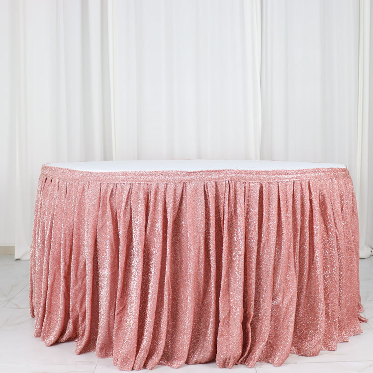 17 Ft Blush Rose Gold Spandex Table Skirt With Velcro