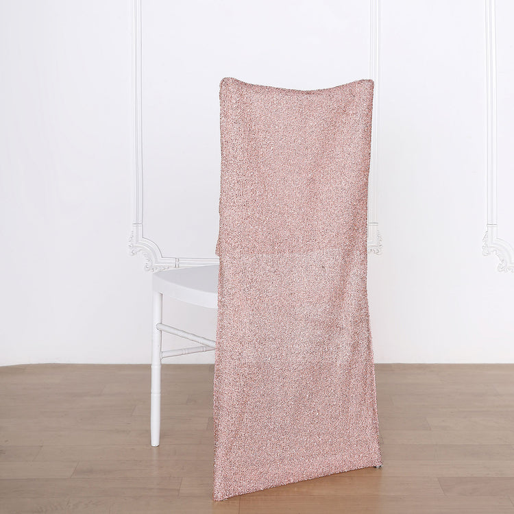 Blush and Rose Gold Metallic Shimmer Tinsel Spandex Stretch Chair Slipcover