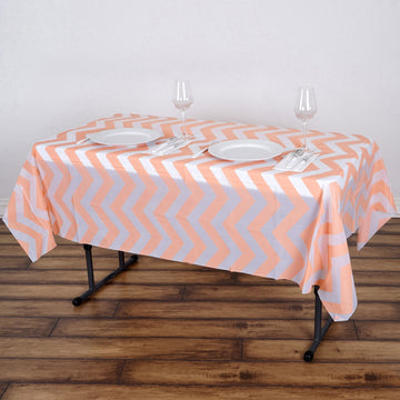 Blush Chevron Waterproof Plastic Tablecloth, PVC Rectangle Disposable Table Cover 54"x72"