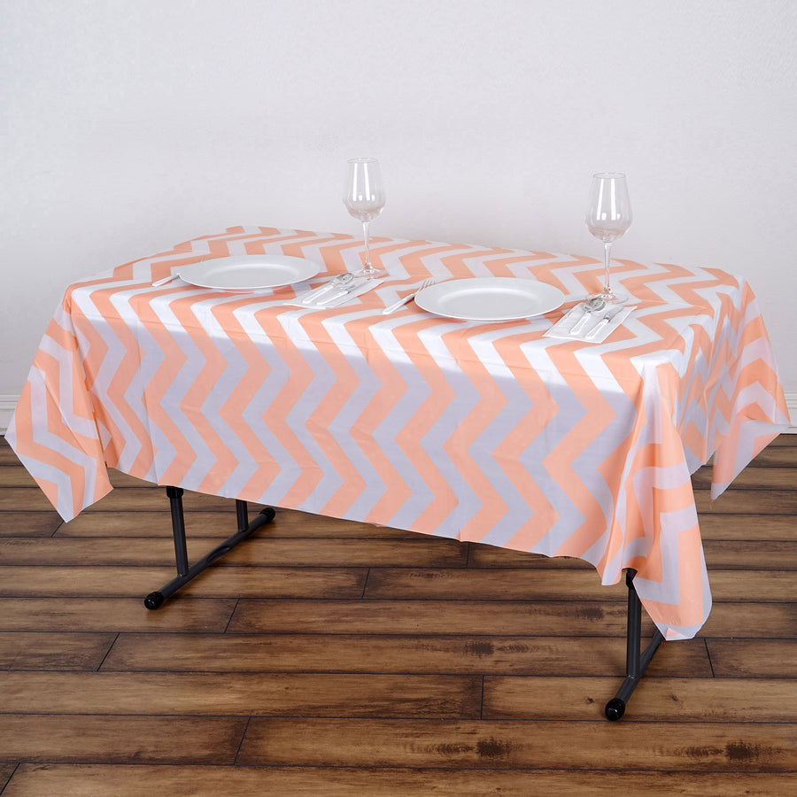 54" x 72" 10 Mil Thick Chevron Waterproof Tablecloth PVC Rectangle Disposable Tablecloth - Blush/Rose Gold