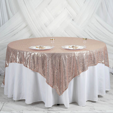 Blush Premium Sequin Square Table Overlay, Sparkly Table Overlay 90"x90"