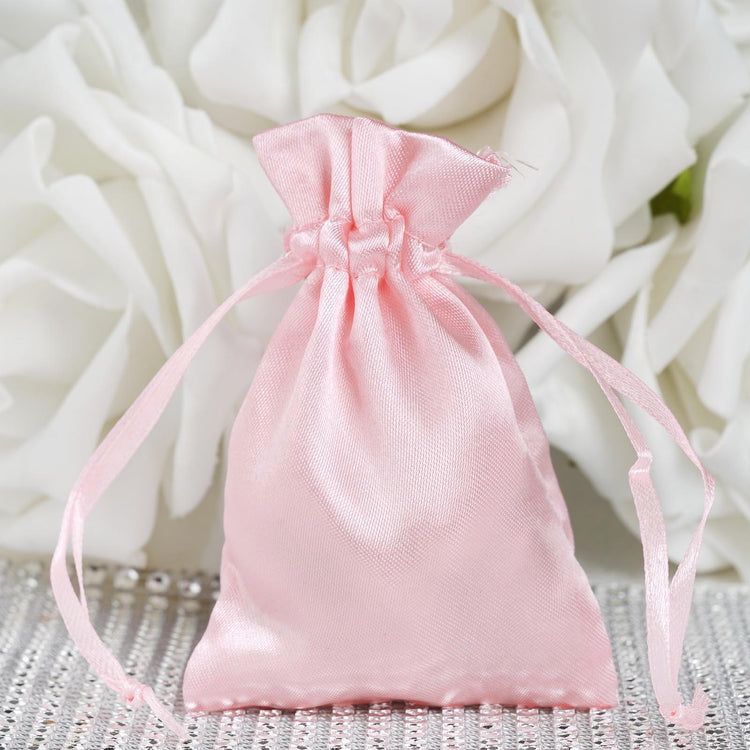 12 Pack | 3inch Blush/Rose Gold Satin Drawstring Wedding Party Favor Bags