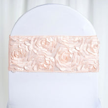 5 pack | 6 inches x 14 inches Blush | Rose Gold Satin Rosette Spandex Stretch Chair Sash