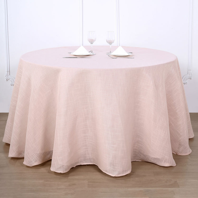 108 Inch Round Tablecloth Linen Slubby Textured Blush Rose Gold