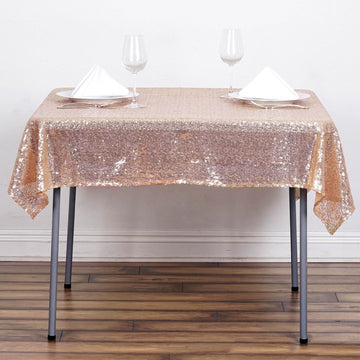 54"x54" Rose Gold Seamless Premium Sequin Square Tablecloth