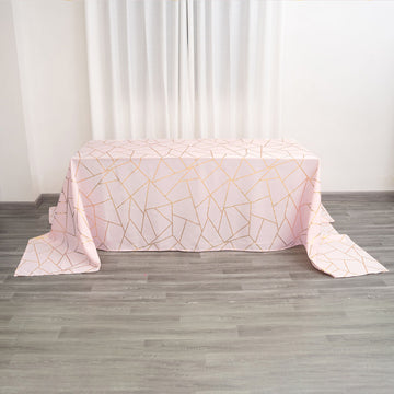 Blush Seamless Rectangle Polyester Tablecloth With Gold Foil Geometric Pattern 90"x156"