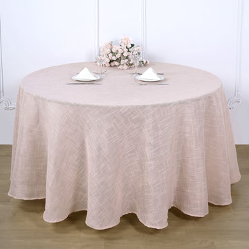 Blush Seamless Round Tablecloth, Linen Table Cloth With Slubby Textured, Wrinkle Resistant 120"