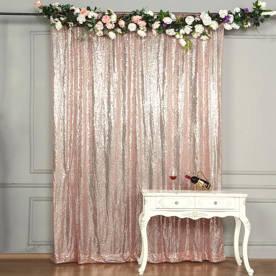 8ftx8ft Blush Rose Gold Semi-Sheer Sequin Photo Backdrop Curtain Panel, Event Background Drape