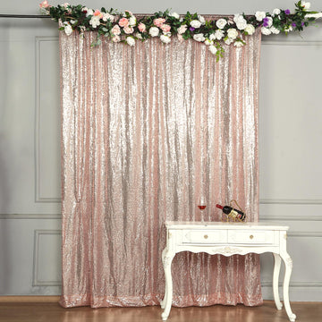 Blush Sequin Photo Backdrop Curtain Panel, Event Background Drape 8ftx8ft