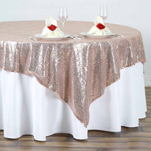 Blush Rose Gold Sequin Square Table Overlay 72 Inch x 72 Inch