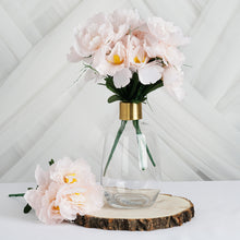12 Bushes | Blush Rose Gold Silk Peonies Bouquet, Artificial Flower Arrangements