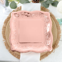 11 Inch Blush Rose Gold Dinner Plates With Scroll Design Edge