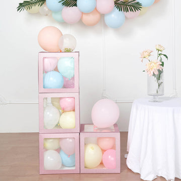 2 Pack Blush Transparent DIY Balloon Boxes, Baby Shower Party Decoration Boxes 12"