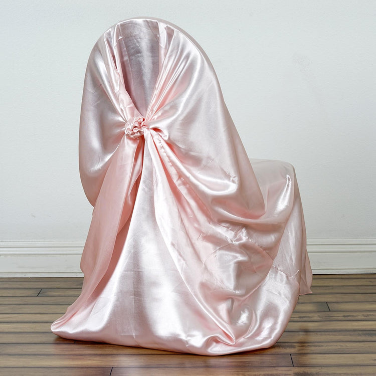 Universal Chair Cover In Blush Rose Gold Satin 