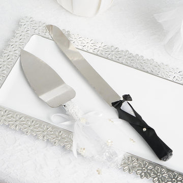 Bride and Groom Cake Server Set, Stainless Steel Wedding Cake Knife And Server Set