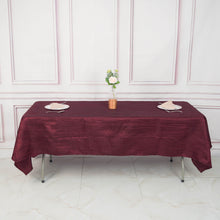 60 Inch x 102 Inch Burgundy Accordion Crinkle Taffeta Fabric Rectangular Tablecloth